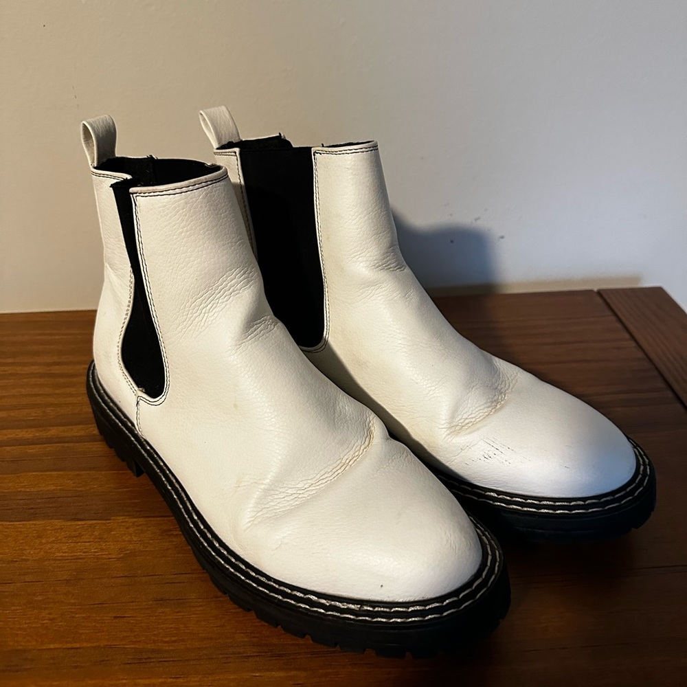 White Chelsea Ankle Boots with Black Elastic Panels